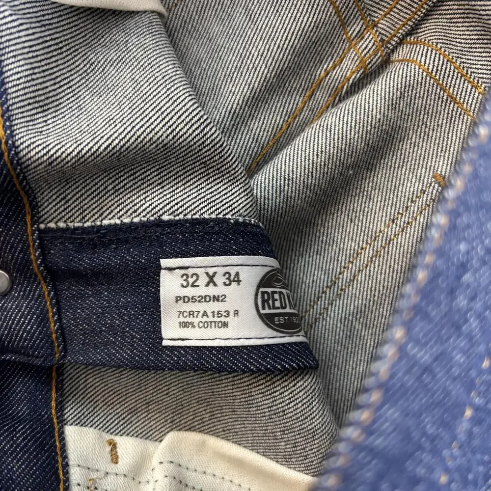 Red Kap Jeans Mens 32x34 Dark Blue Denim Workwear Straight Leg PD52DN2 New